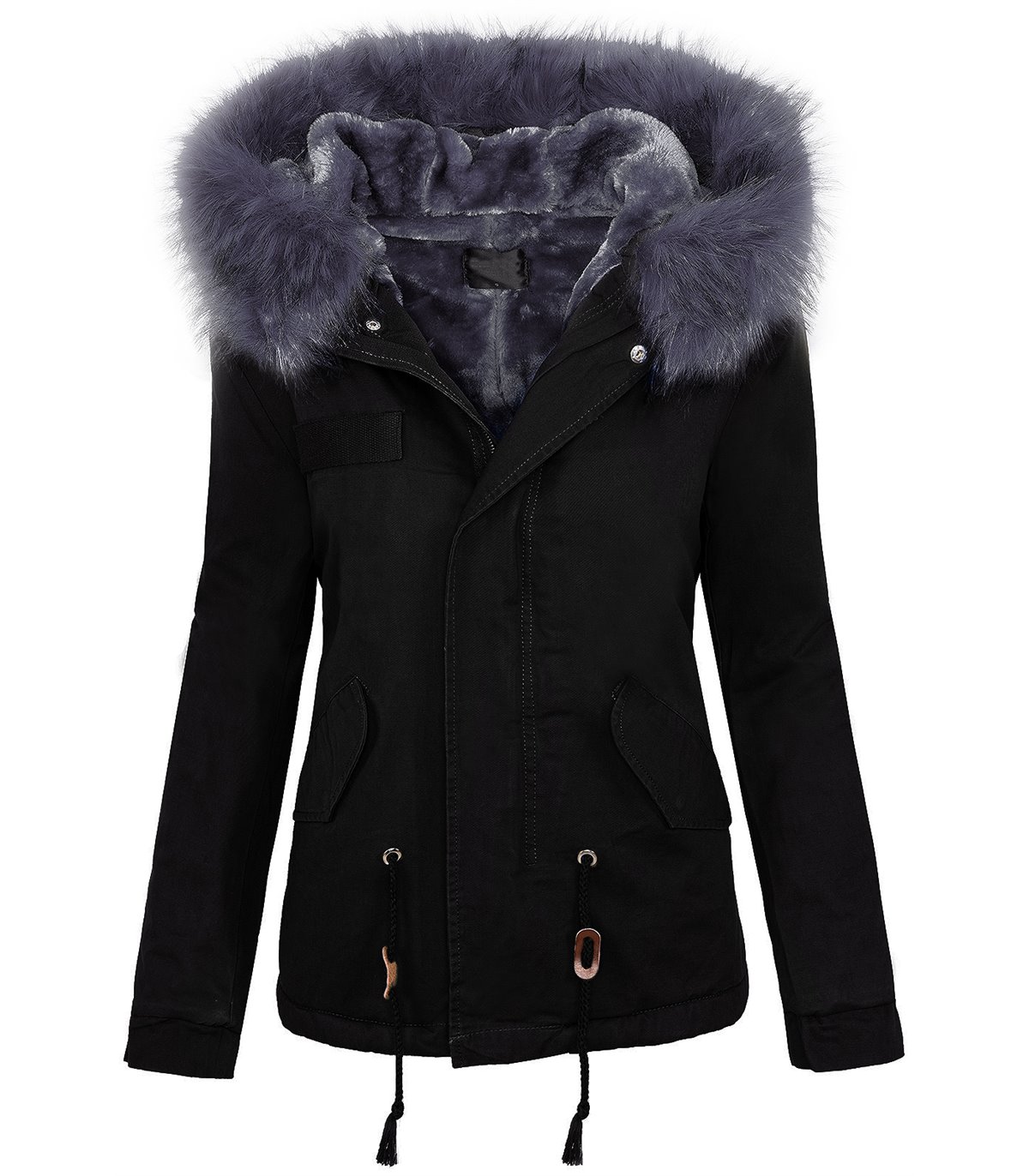 Damen Winter Jacke Damen Parka Vintage Style Mit Kapuze XXL Kunstfell