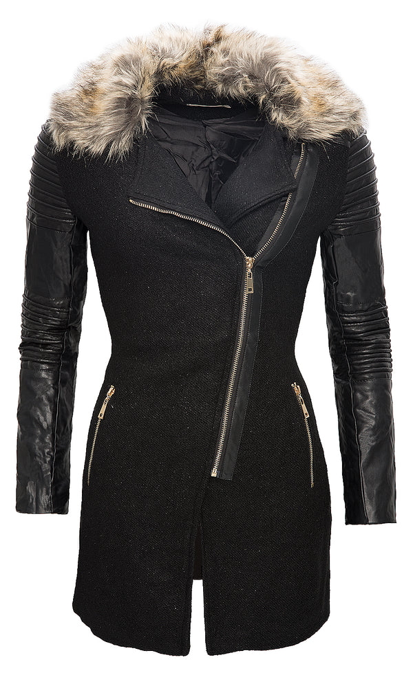 Damen Jacke mit Kunstlederärmeln Schwarz D-86_82056.jpg