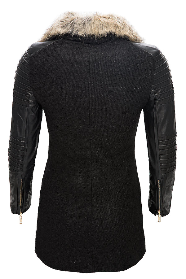 Damen Jacke mit Kunstlederärmeln Schwarz D-86_82058.jpg