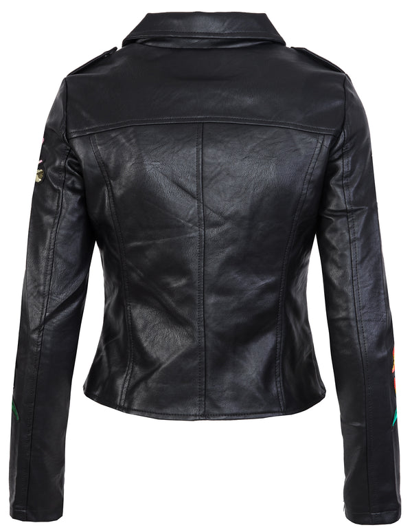 Damen Kunstlederjacke mit Blumenstickerei Schwarz D-263_65069.jpg