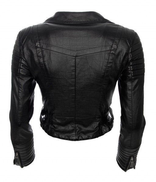 Damen Kunstlederjacke mit Gürtel Schwarz D-37_35691.jpg