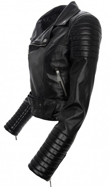 Damen Kunstlederjacke mit Gürtel Schwarz D-37_35692.jpg