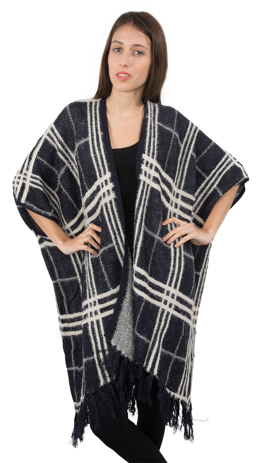 Damen Strick Poncho Cape Strickjacke D-176