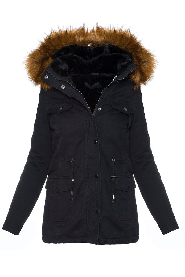 Damen Winter Jacke Parka Kapuze mit Kunstfellkragen D-242_78018.jpg