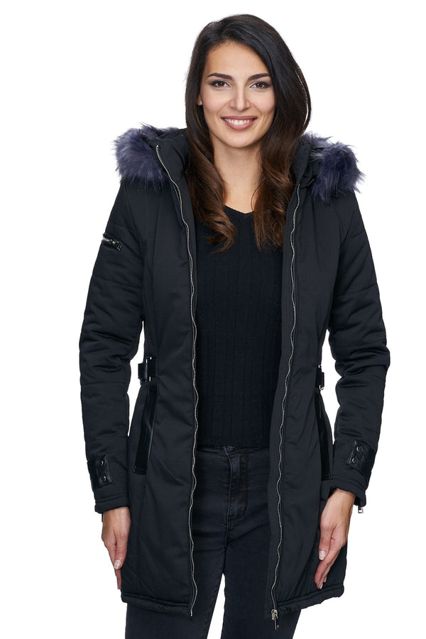 Damen Winter Jacke mit Kapuze Kunstfellkragen D-225_77874.jpg