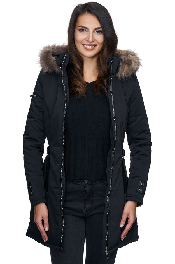 Damen Winter Jacke mit Kapuze Kunstfellkragen D-225_77875.jpg