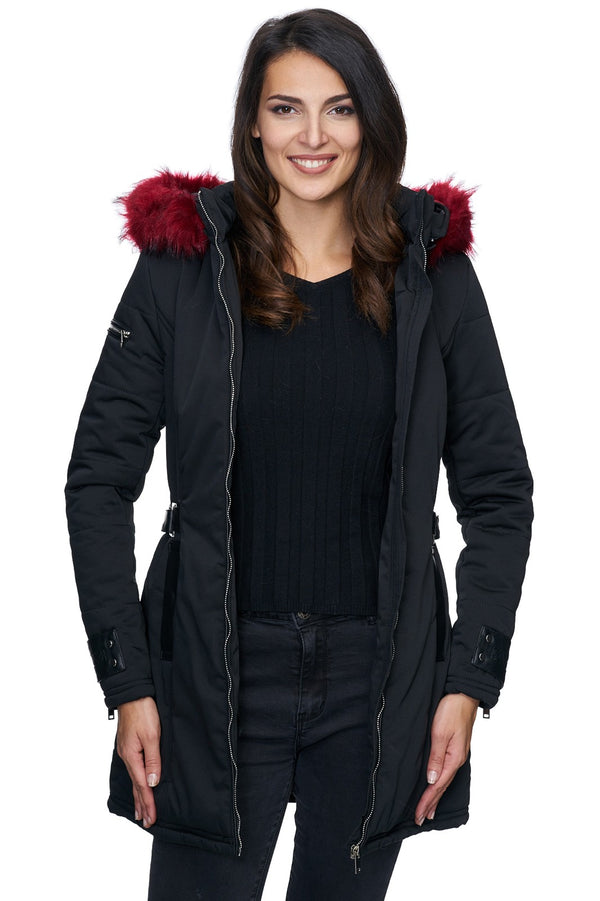 Damen Winter Jacke mit Kapuze Kunstfellkragen D-225_77877.jpg