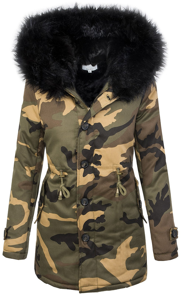 Damen Winterjacke Camouflage Parka mit Kunstfellkragen D-339_78467.jpg