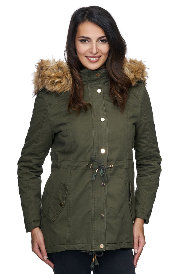 Damen Winterjacke Gefüttert Kapuze mit Kunstfellkragen D-226_77880.jpg