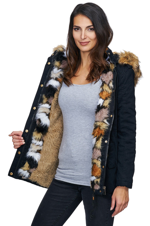 Damen Winterjacke Gefüttert Kapuze mit Kunstfellkragen D-226_77883.jpg