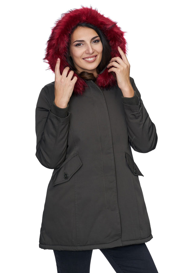 Damen Winterjacke Parka mit Kapuze Kunstfellkragen D-224 _77863.jpg