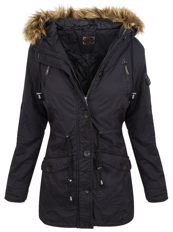 Damen Winterjacke Parka mit Kapuze Kunstfellkragen D-227 _64291.jpg