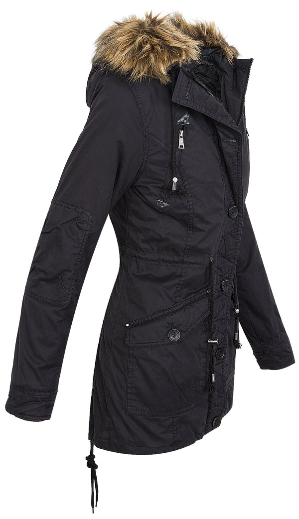 Damen Winterjacke Parka mit Kapuze Kunstfellkragen D-227 _64292.jpg