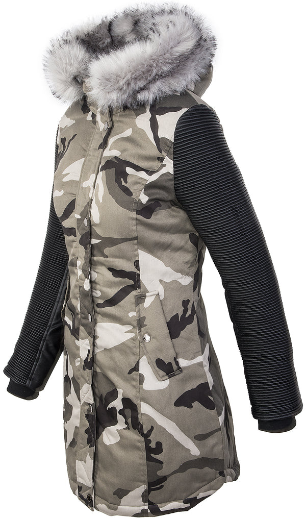 Damen Winterjacke Parka mit Kunstlederärmel Camouflage D-349_78502.jpg