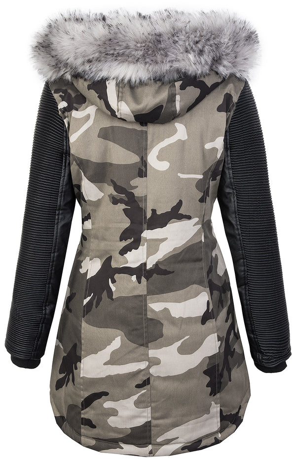 Damen Winterjacke Parka mit Kunstlederärmel Camouflage D-349_78503.jpg