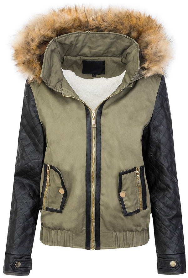 Damen Winterjacke Teddyfell-Futter Kunstlederärmel D-360 _78563.jpg