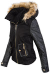 Damen Winterjacke Teddyfell-Futter Kunstlederärmel D-360 _78583.jpg
