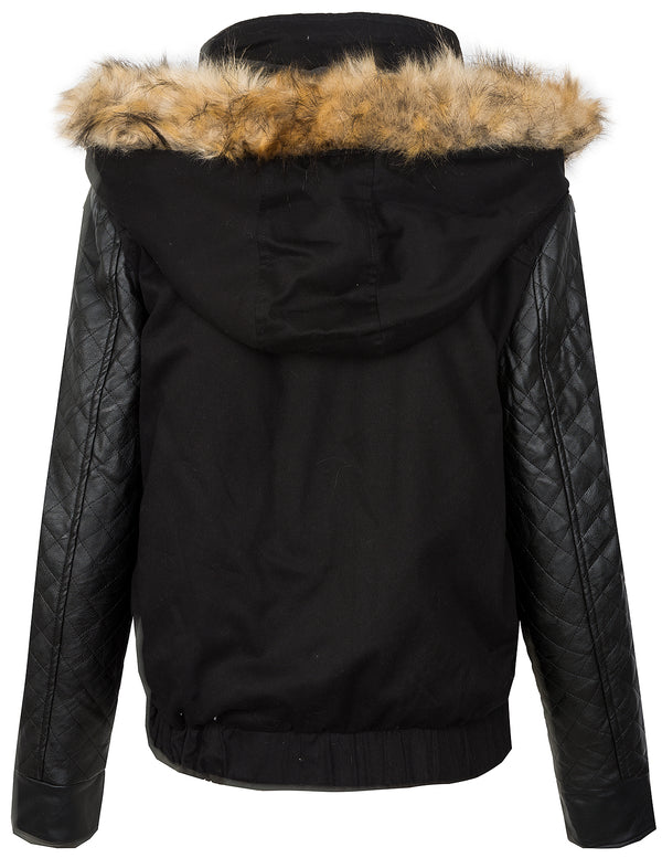 Damen Winterjacke Teddyfell-Futter Kunstlederärmel D-360 _78584.jpg