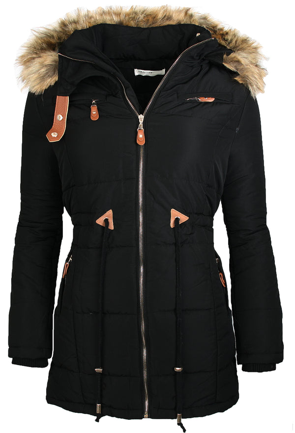 Damen Winterjacke mit Kapuze Kunstfellkragen EK-2699 _78976.jpg