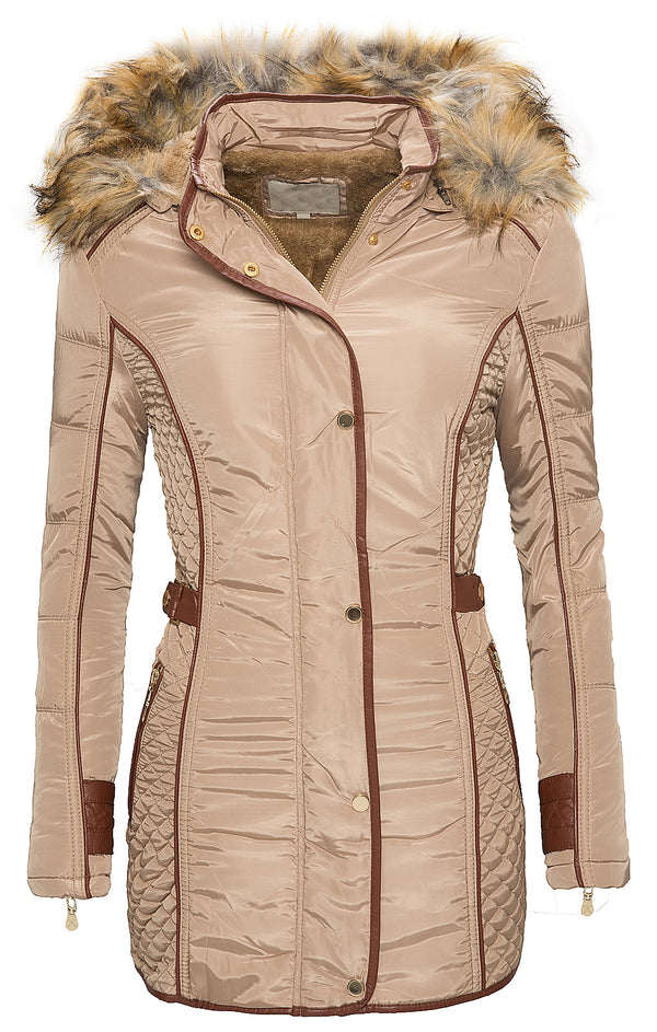 Damen Wintermantel Kapuze mit Kunstfellkragen D-98 _78943.jpg