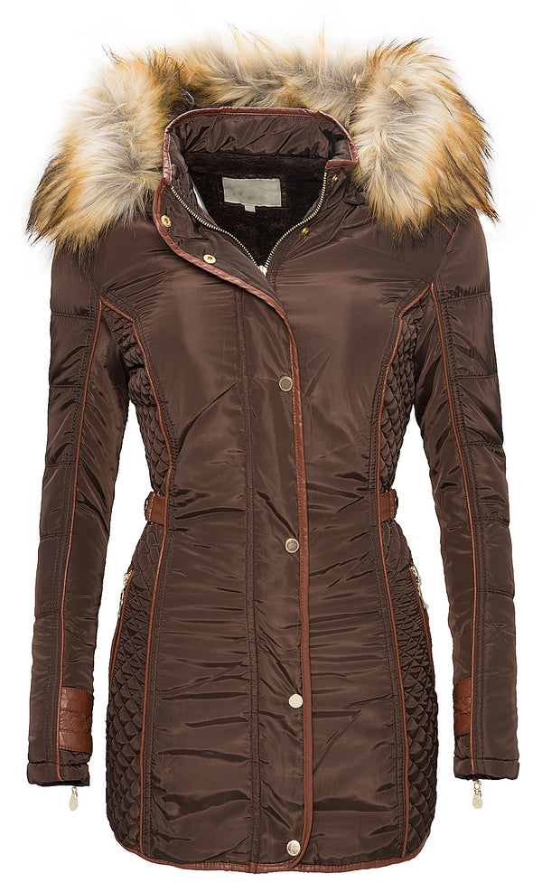 Damen Wintermantel Kapuze mit Kunstfellkragen D-98 _78945.jpg