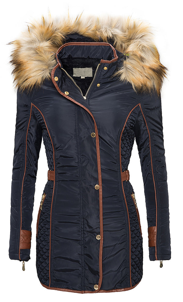 Damen Wintermantel Kapuze mit Kunstfellkragen D-98 _78947.jpg