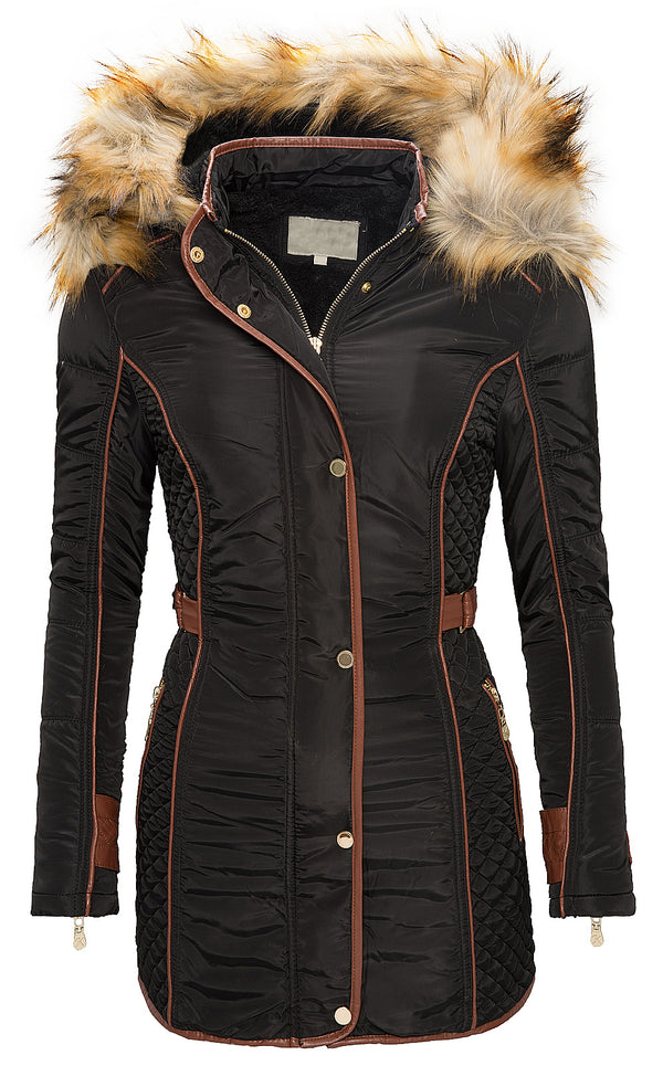 Damen Wintermantel Kapuze mit Kunstfellkragen D-98 _78948.jpg