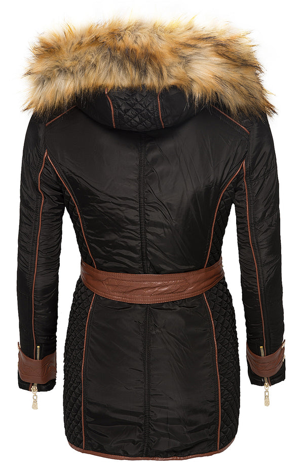 Damen Wintermantel Kapuze mit Kunstfellkragen D-98 _78950.jpg