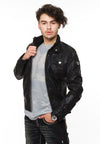 Herren Kunstlederjacke Stehkragen mit Knopfleiste Schwarz H-053_76104.jpg