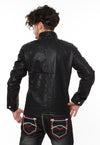 Herren Kunstlederjacke Stehkragen mit Knopfleiste Schwarz H-053_76105.jpg
