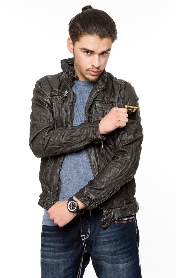 Herren Kunstlederjacke mit Knitterefekt H-052_79007.jpg