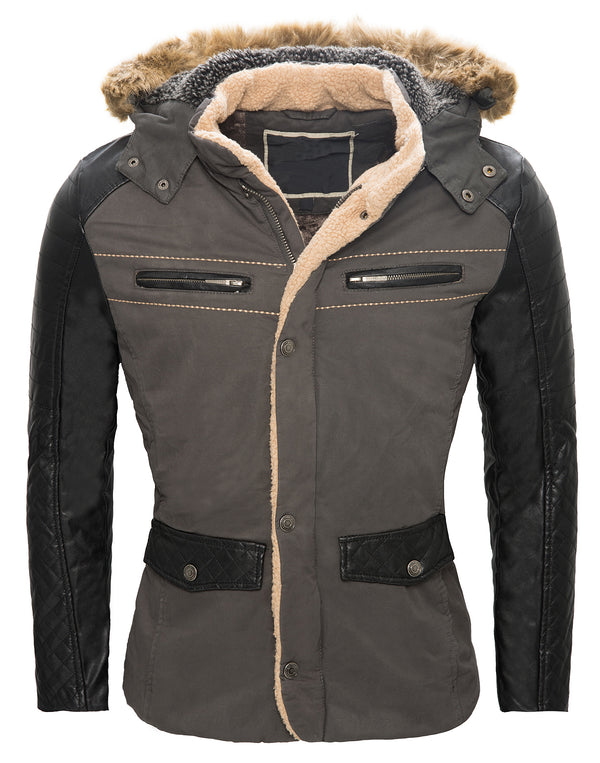 Herren Winter Bikerjacke mit Kunstlederärmeln gefüttert H-062 _79037.jpg