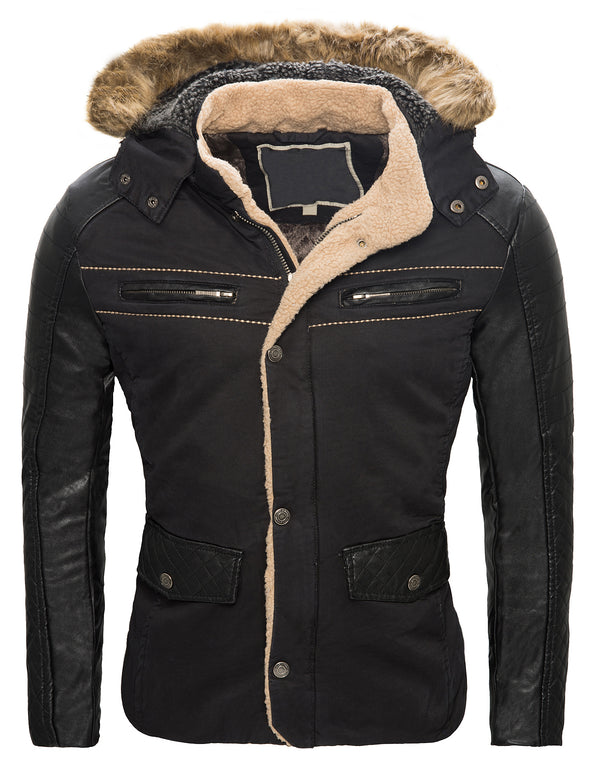 Herren Winter Bikerjacke mit Kunstlederärmeln gefüttert H-062 _79040.jpg