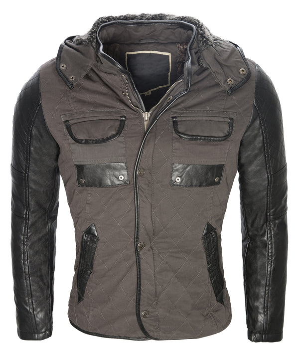 Herren Winter Jacke mit Kunstlederärmeln Teddyfutter H-063 _79043.jpg