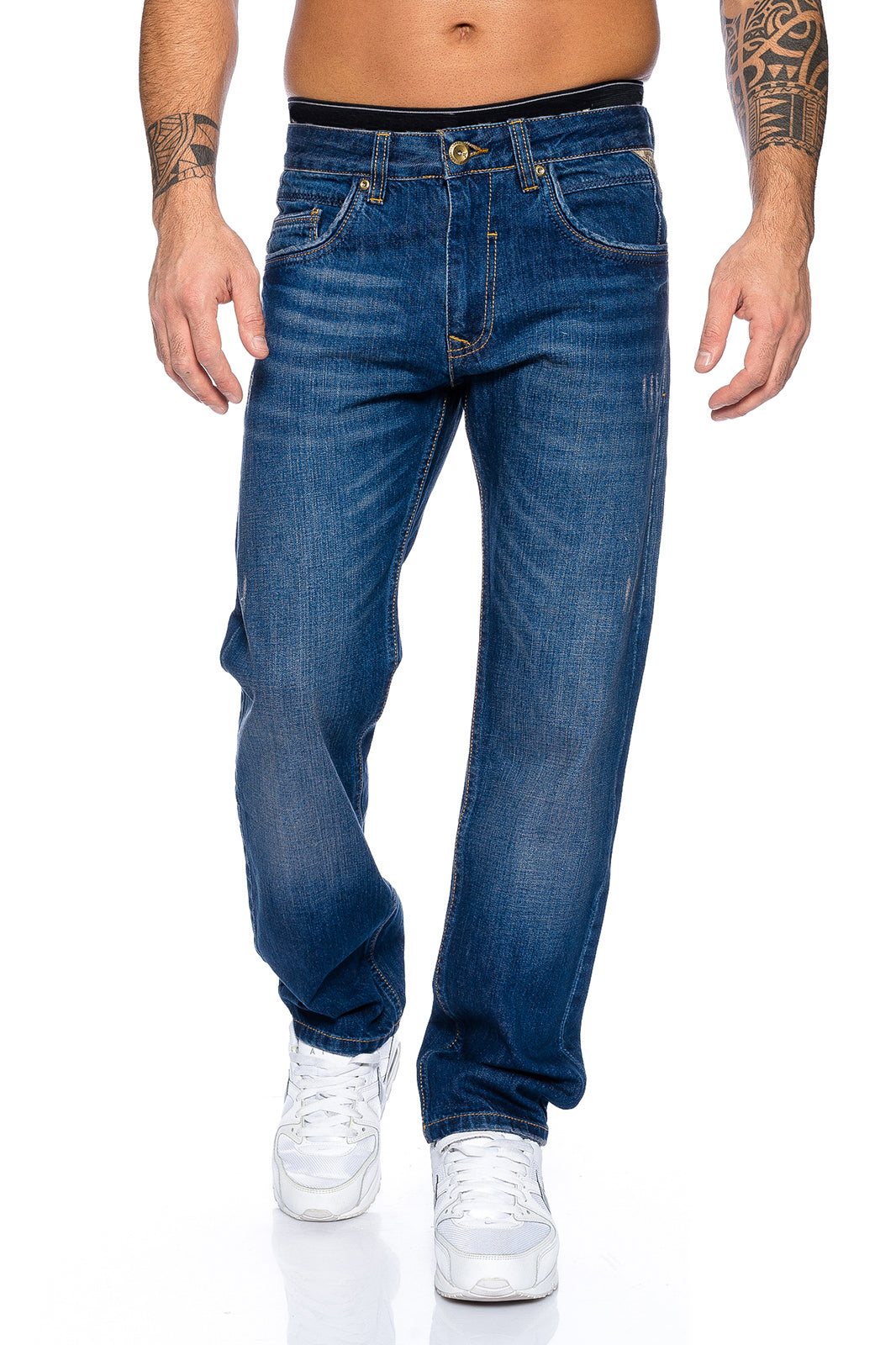 Lorenzo Loren Jeans Uomo – Slim Fit – Vita Elastica Con Coulisse – Effetto Invecchiato – Morbido