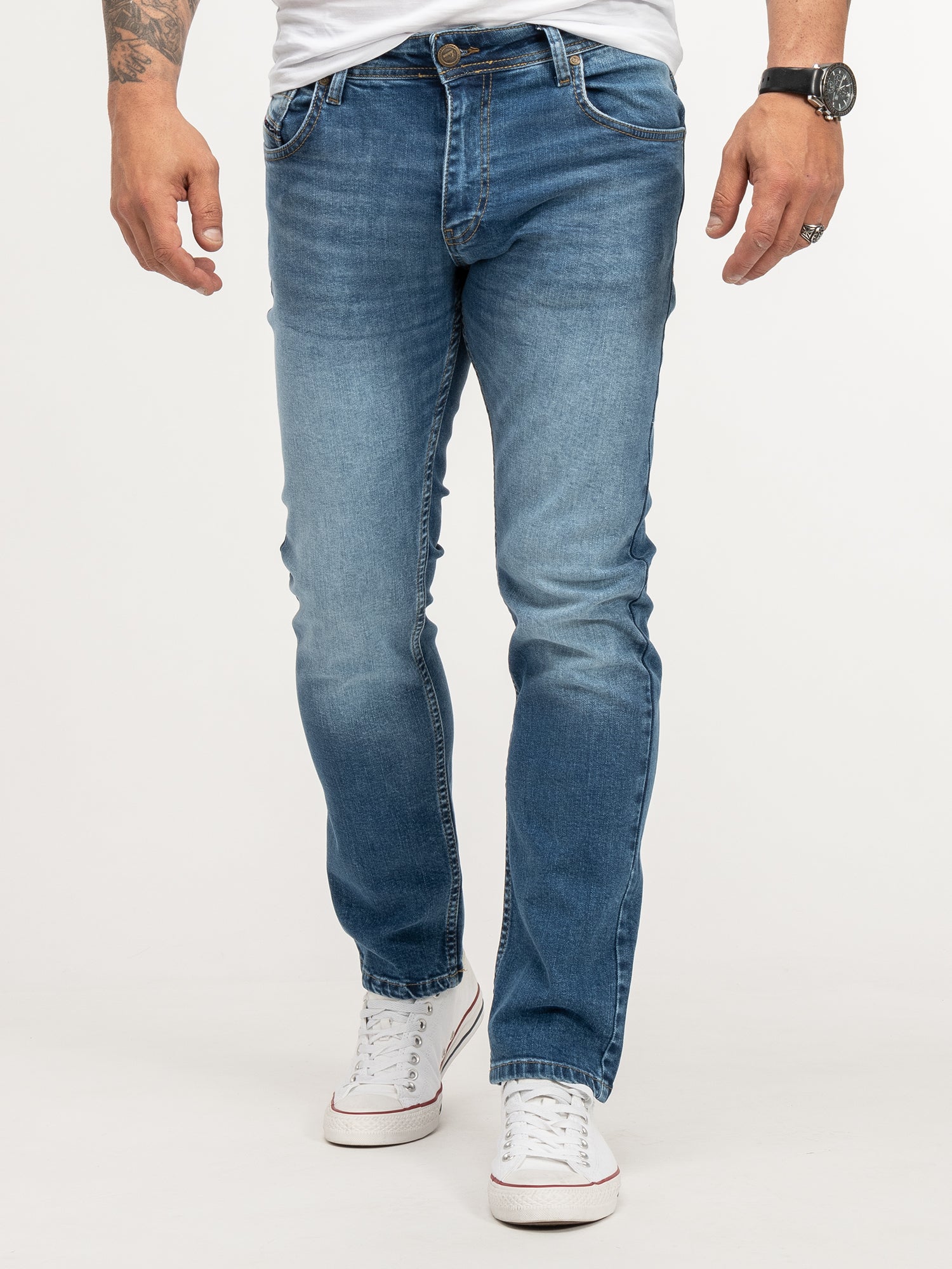 Lorenzo Loren Jeans Uomo – Slim Fit – Vita Elastica Con Coulisse – Effetto Invecchiato – Morbido