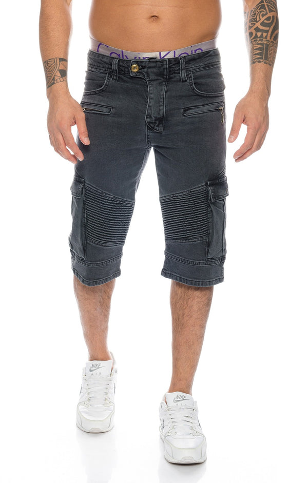 Lorenzo Loren Herren Jeansshorts Schwarz Biker-Style LL-388_34061.jpg