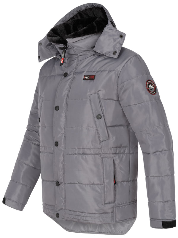 Rock Creek Herren Winterjacke H-393 grau S-5XL winddichte Steppjacke mit Fellimitatkragen und abnehmbarer Kapuze