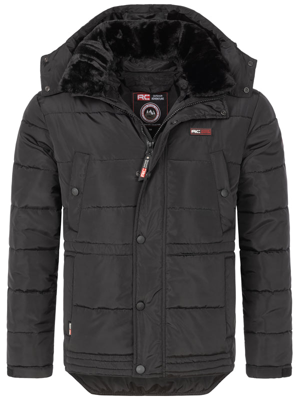 Rock Creek Herren Winterjacke H-393 schwarz S-5XL warm gefüttert mit Kapuze und Reißverschluss für Winter und Outdoor
