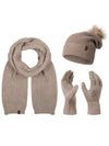 Rock Creek Winter Mütze Schal Handschuh-Set U-103 beige Unisex Einheitsgröße, modisches Strickset mit Bommelmütze, warmem Schal und bequemen Handschuhen