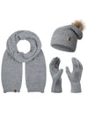 Rock Creek Winter Mütze Schal Handschuh-Set U-103 hellgrau Unisex Einheitsgröße, kuscheliges Strickset mit Schal, Mütze mit Fellbommel und Handschuhen