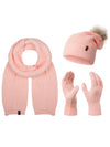 Rock Creek Winter Mütze Schal Handschuh-Set U-103 rosa Unisex Einheitsgröße, feminines Strickset mit Mütze mit Kunstfellbommel, Schal und Handschuhen