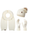 Rock Creek Winter Mütze Schal Handschuh-Set U-103 weiß Unisex Einheitsgröße, klassisches Strickset mit Mütze mit Fellbommel, Schal und Handschuhen