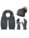 Rock Creek Winter Mütze Schal Handschuh-Set U-103 dunkelgrau Unisex Einheitsgröße, warmes Strickset mit Bommelmütze und geripptem Design