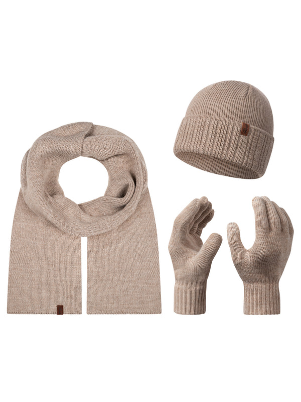 Rock Creek Winter Mütze Schal Handschuh-Set U-104 beige Unisex Einheitsgröße – elegantes Strickset mit Schal, Handschuhen und Mütze im neutralen Farbton