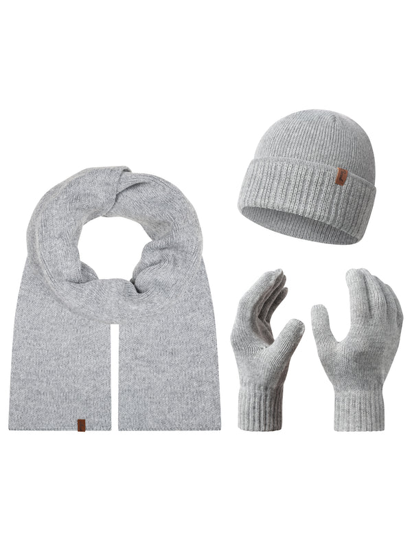 Rock Creek Winter Mütze Schal Handschuh-Set U-104 hellgrau Unisex Einheitsgröße – kuscheliges Strickset mit Mütze, Schal und Handschuhen für kalte Wintertage