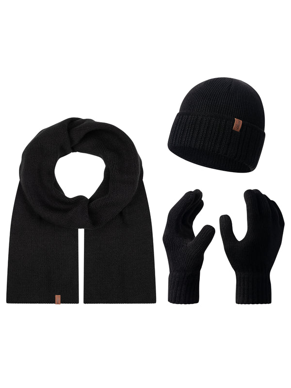 Rock Creek Winter Mütze Schal Handschuh-Set U-104 schwarz Unisex Einheitsgröße – warmes Strickset mit Mütze, Schal und Handschuhen aus Acryl für Damen & Herren
