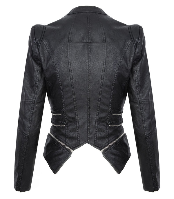 Damen Kunstlederjacke mit Wasserfallkragen D-311