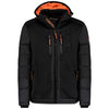 Anapurna Herren Winterjacke H-354A in Schwarz – funktionale Winterjacke mit Kapuze, Reißverschlüssen und orangefarbenem Innenfutter.