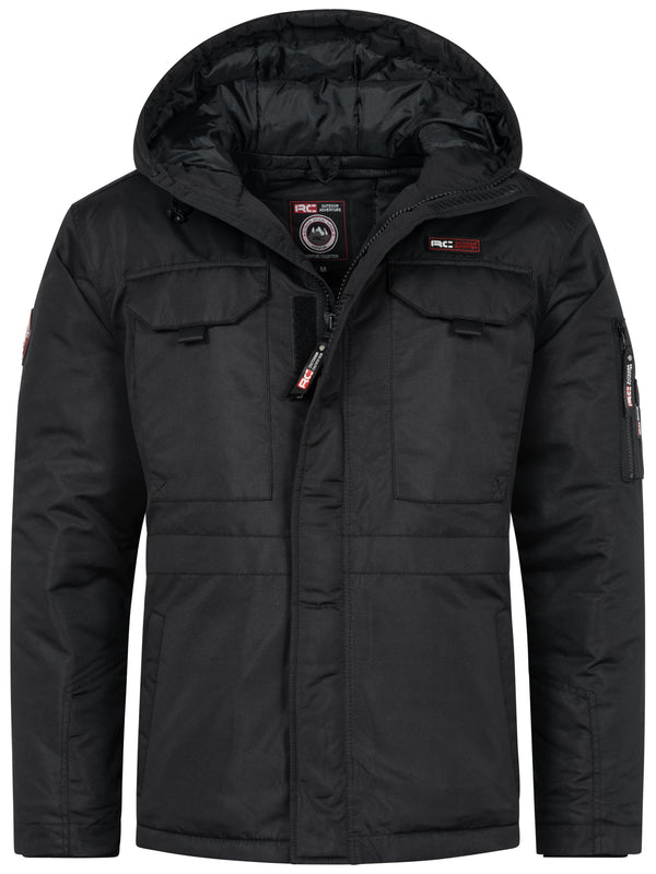 Rock Creek Herren Winterjacke H-400 schwarz S-5XL warm gefüttert mit Kapuze, wind- und wasserabweisend, ideal für Winter & Outdoor
